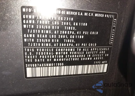 2022 Volkswagen Tiguan 2.0T Se R-Line Black из США, поврежденный, VIN 3VV8B7AX5NM011955